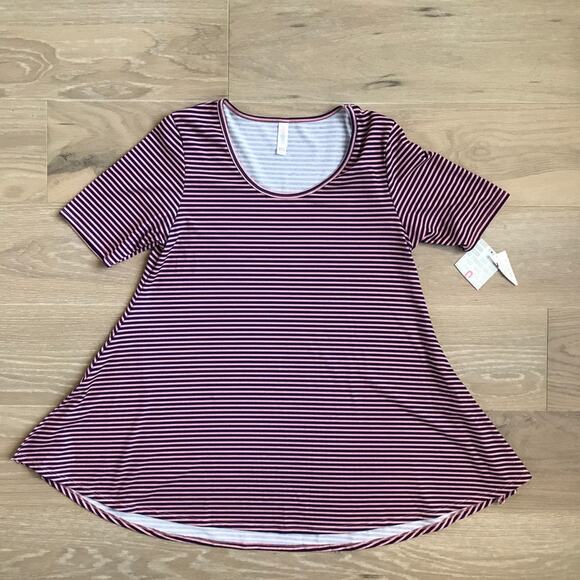 LuLaRoe Pink Purple Striped Perfect T - Picture 1 of 3